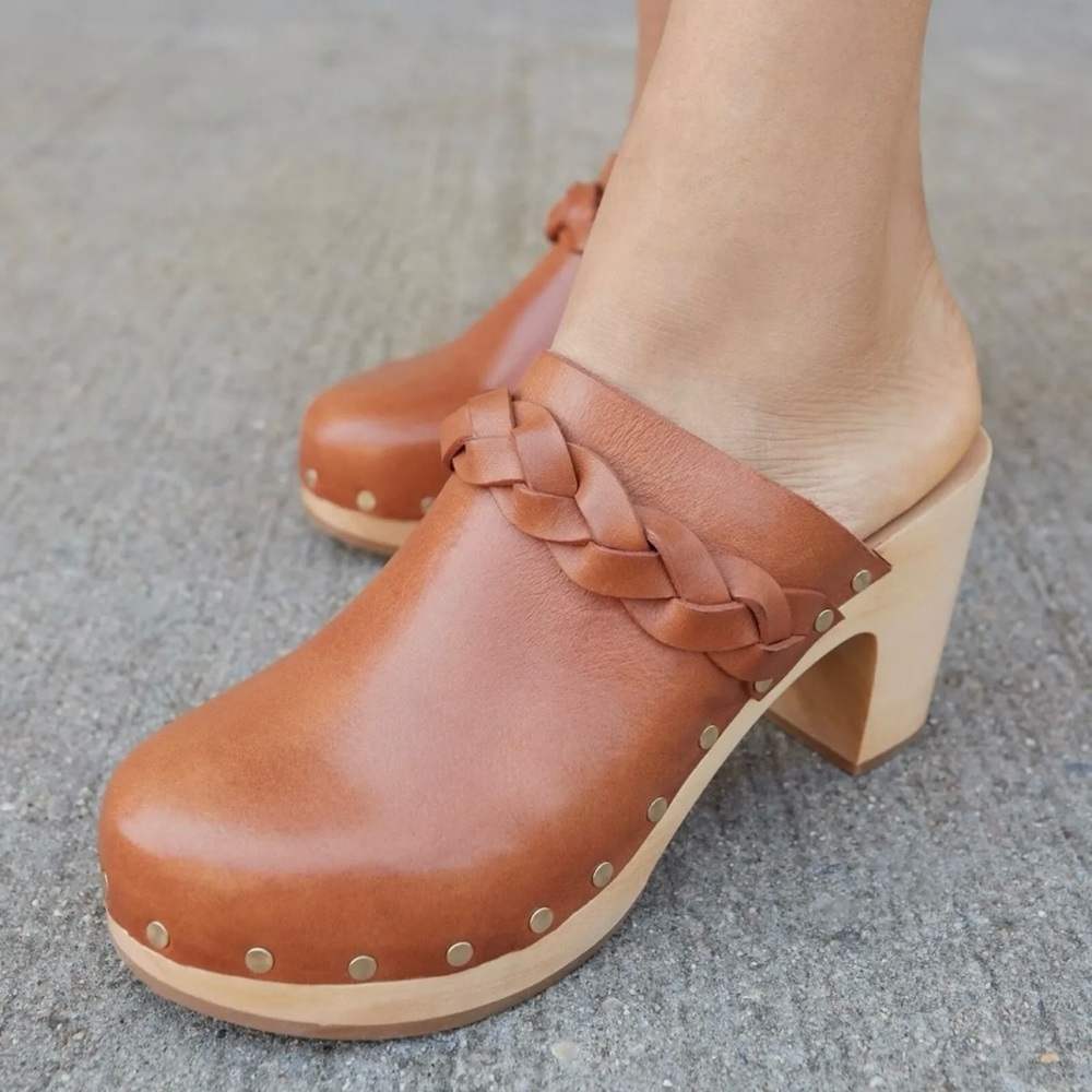 Boho Chic Loeffler Randall Merrill Brown Leather and Wood Clogs US Size 11